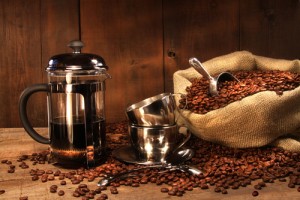 French Press and coffee cups.