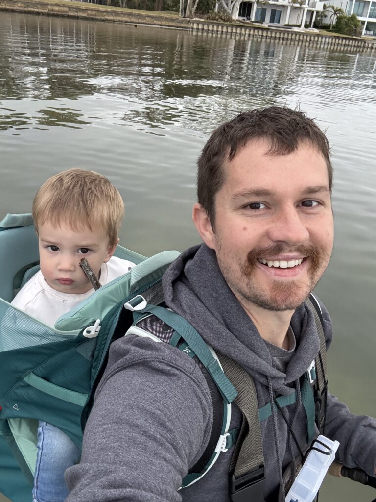 Reuben goes ocean fishing with waders with Eli